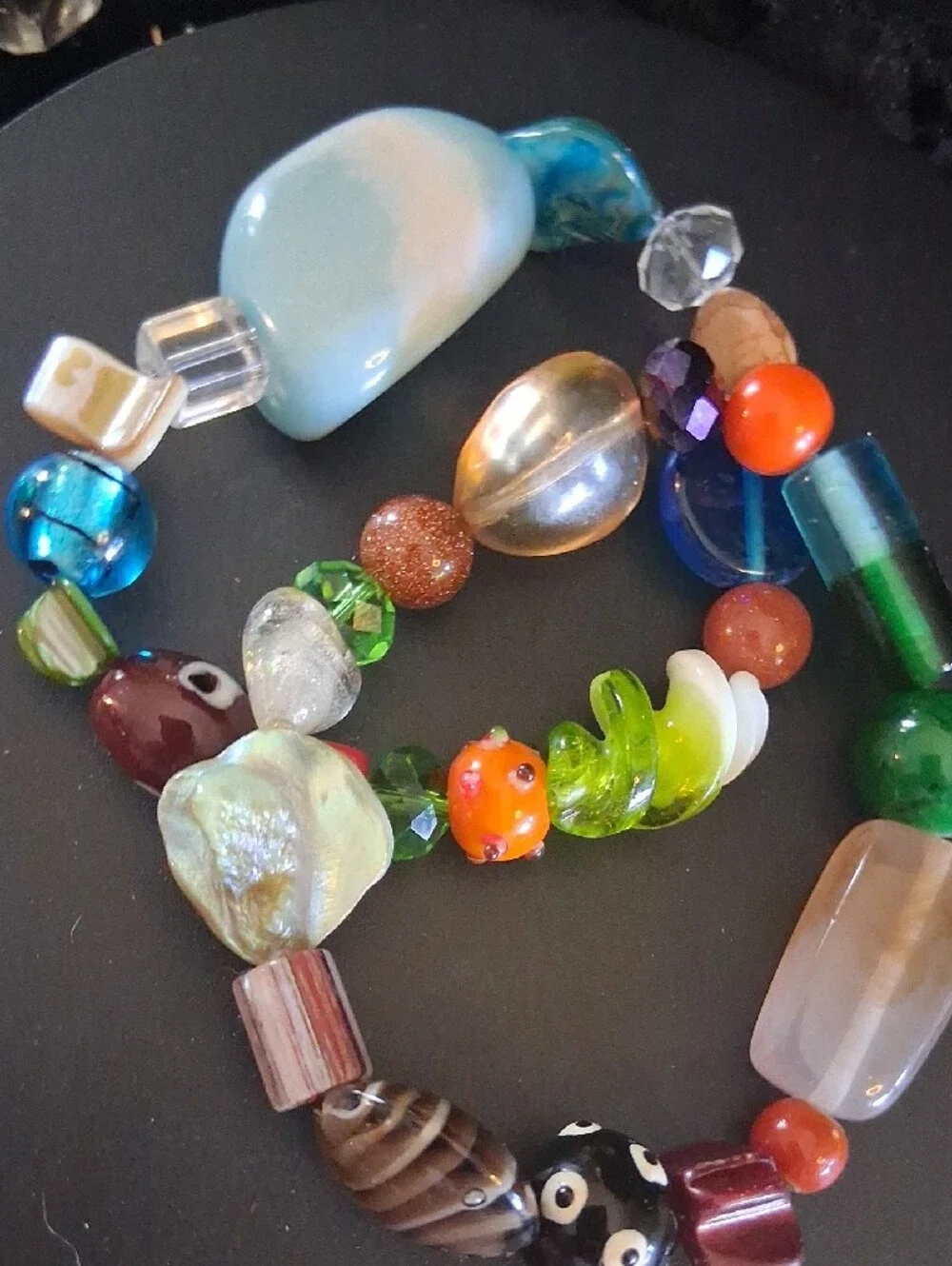 Multicolor Glass Bead Stretch Bracelet - Colorful Women’s Jewelry - Picture 3 of 4